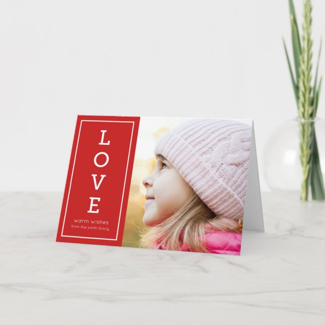 Tarjeta Festiva Red Warm Wishes Modern Love Holiday Photo (Anverso)