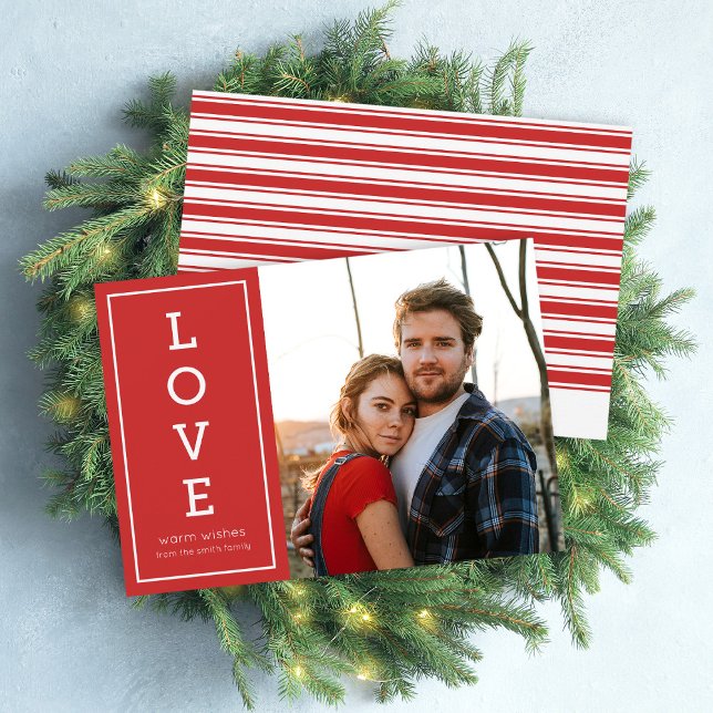 Tarjeta Festiva Red Warm Wishes Modern Love Holiday Photo (Subido por el creador)