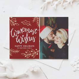 Tarjeta Festiva Red Warmest Wishes Modern Calligraphy Photo