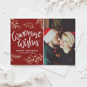 Tarjeta Festiva Red Warmest Wishes Modern Calligraphy Photo