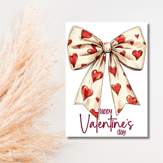 Tarjeta Festiva Red White Bow Happy Valentines Day (Subido por el creador)