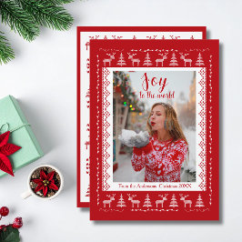 Tarjeta Festiva Red White Nordic Sweater Photo Flat Holiday Card