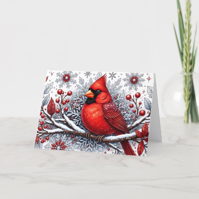 Tarjeta Festiva Red Winter Cardinal Christmas (Anverso)