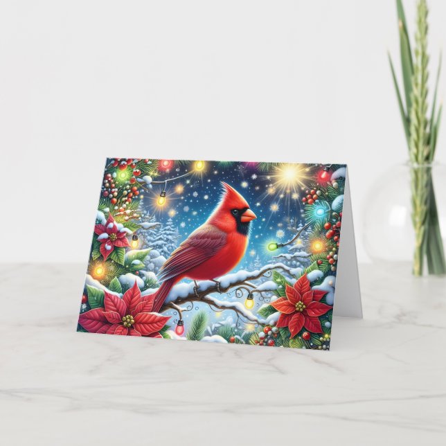 Tarjeta Festiva Red Winter Cardinal Christmas (Anverso)