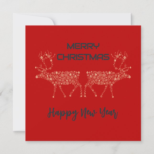Tarjeta Festiva Red wish card Merry Christmas new year reindeer (Anverso)