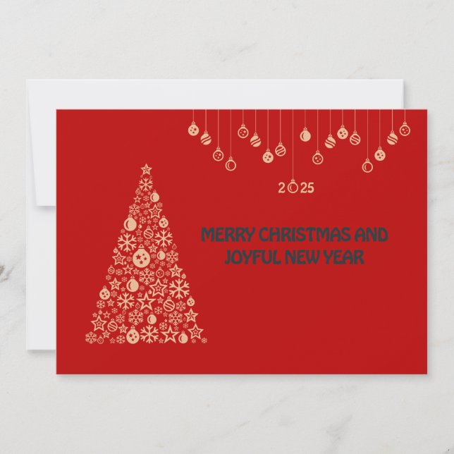 Tarjeta Festiva Red wish card New Year with Christmas ball & tree (Anverso)