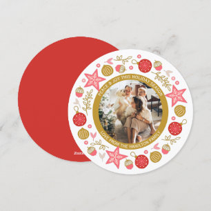 Tarjeta Festiva Redondeo personalizado de marco de foto Wreath par