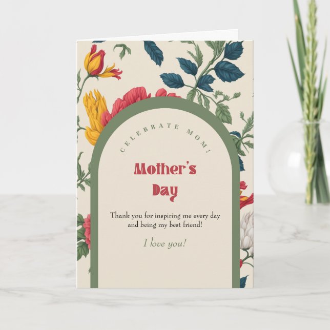 Tarjeta Festiva Redoute Rosas retro patentado Día de la Madre (Anverso)