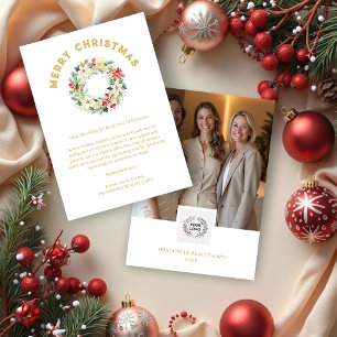 Tarjeta Festiva Refined Christmas Wreath Floral Photo Business