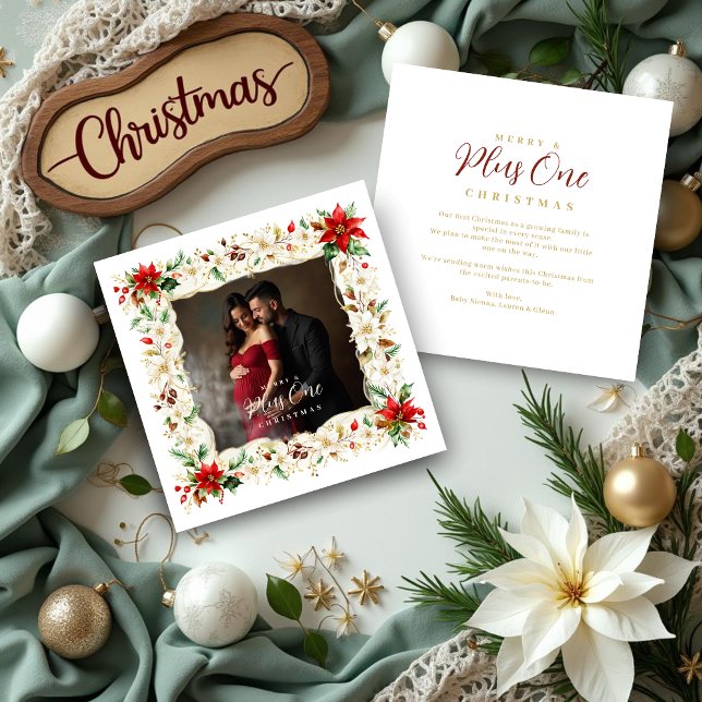 Tarjeta Festiva Refined Exquisite Floral Christmas Frame Photo (Refined and Exquisite Floral Christmas Frame Holiday Cards for Growing Families with Family Photo. )