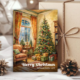 Tarjeta Festiva Refined festive scene card classic red green charm