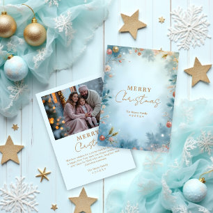 Tarjeta Festiva Refined Minimalist Light Blue and Gold Nordic 