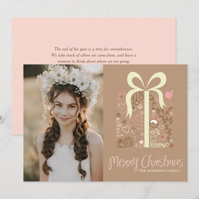 Tarjeta Festiva Regalo blanco Fotos navideñas merry (Anverso / Reverso)