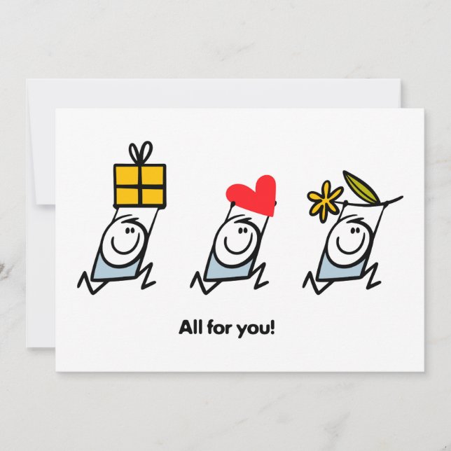 Tarjeta Festiva Regalo, corazón y flor (Anverso)