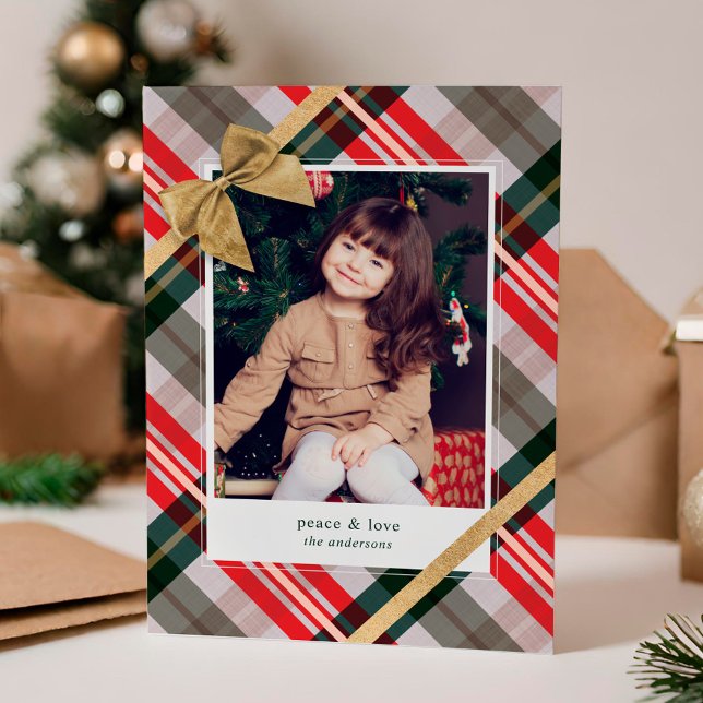 Tarjeta Festiva Regalo de caña de caramelo envuelto y barba foto p (Candy Cane Plaid Gift Wrapped & Bow Present Photo Holiday Card)