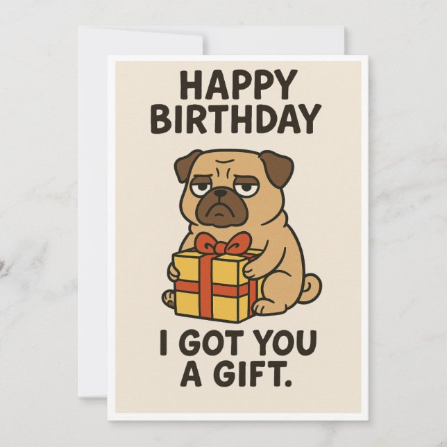Tarjeta Festiva Regalo de cumpleaños Grumpy Pug (Anverso)
