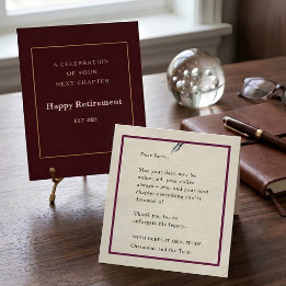 Tarjeta Festiva Regalo de jubilación de crema borgoña personalizad