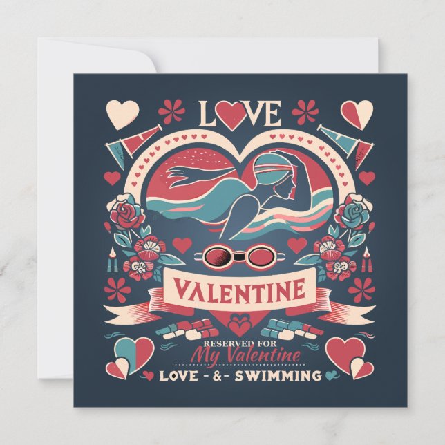 Tarjeta Festiva Regalo de natación del día de San Valentín (Anverso)