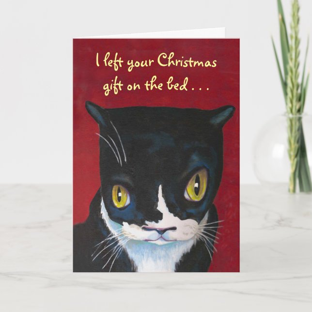 Tarjeta Festiva Regalo de Navidades de gato (Anverso)