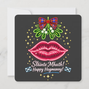 Tarjeta Festiva Regalo de neón de muérdago de Hogmanay escocés con