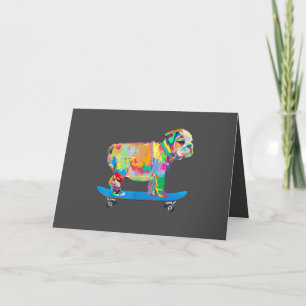 Tarjeta Festiva Regalo de Perro Bulldog Puppy Patineta Colorida