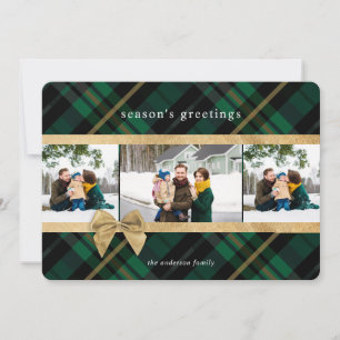 Tarjeta Festiva Regalo de plástico verde envuelto y foto presente 