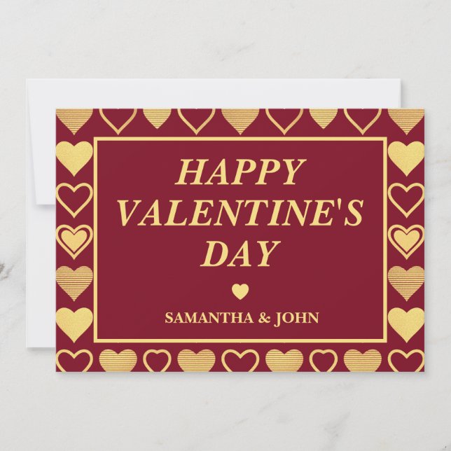 Tarjeta Festiva Regalo de San Valentín Corazones de Lujo Burgundy  (Anverso)