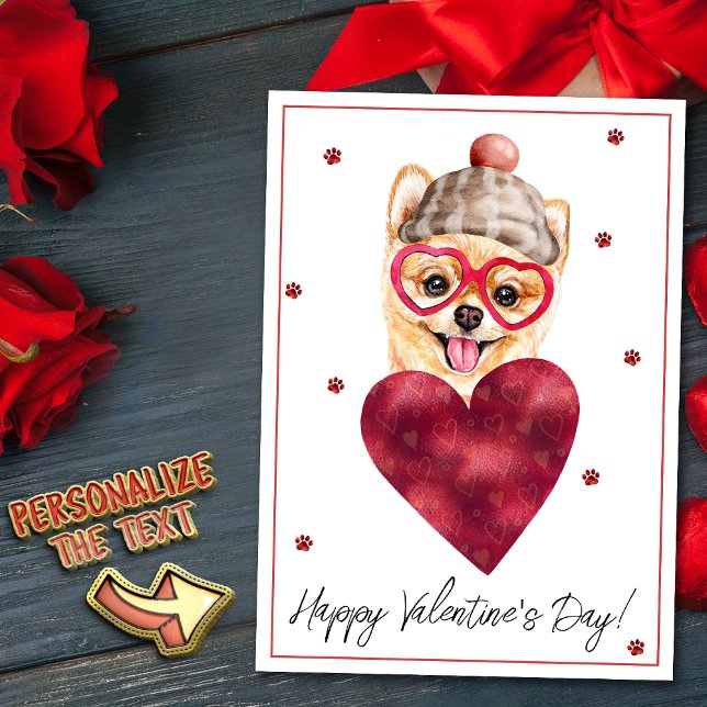 Tarjeta Festiva Regalo de San Valentín de Perro Pomeraniano (Subido por el creador)