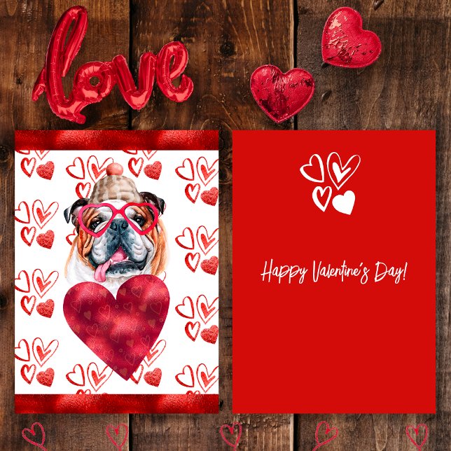 Tarjeta Festiva Regalo de San Valentín del perro del Bulldog inglé (Front / Back)
