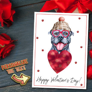 Tarjeta Festiva Regalo de San Valentín Gray Pitbull Dog Lover