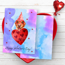 Tarjeta Festiva Regalo de San Valentín para Perro Labrador Azul Pú
