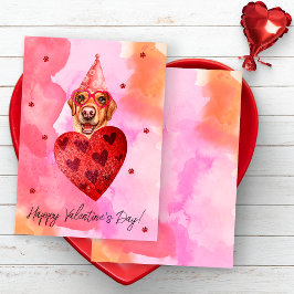 Tarjeta Festiva Regalo de San Valentín para Perro Labrador Naranja