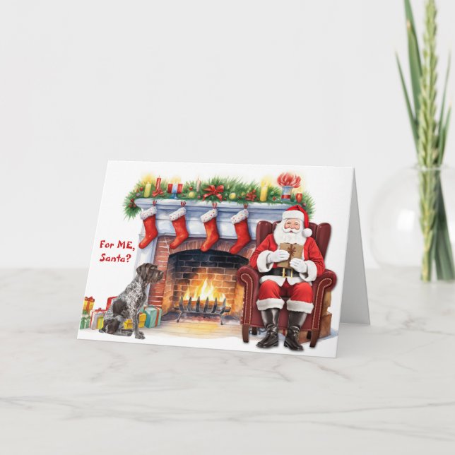 Tarjeta Festiva Regalo de Santa Pointer de pelo duro alemán Navida (Anverso)