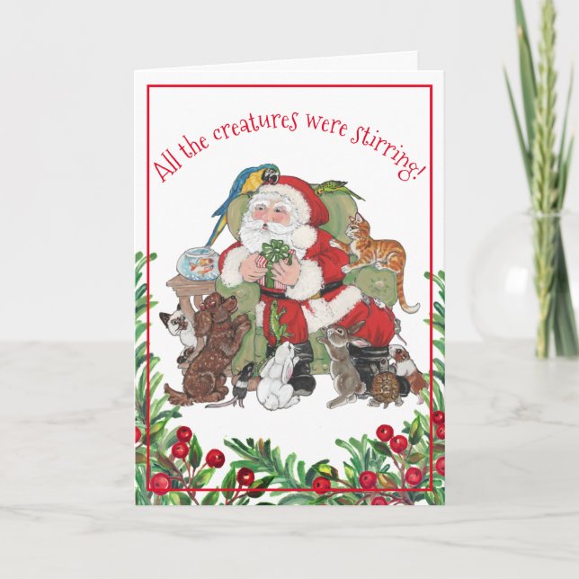 Tarjeta Festiva Regalo de vacaciones Santa Mascota Animales Perro  (Anverso)