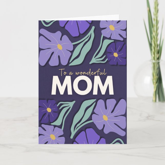 Tarjeta Festiva Regalo del Día de la Madre Floral Púrpura - Para M (Anverso)