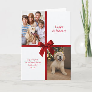 Tarjeta Festiva Regalo envuelto con lazo de cinta roja 2 foto fami
