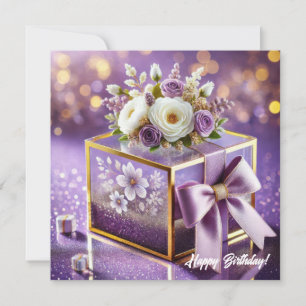 Tarjeta Festiva Regalo floral lujoso de vidrio violeta dorado chic