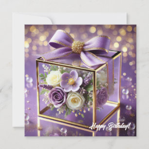Tarjeta Festiva Regalo floral lujoso de vidrio violeta dorado chic