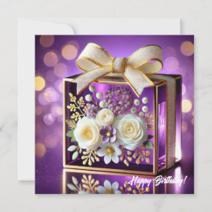 Tarjeta Festiva Regalo floral lujoso de vidrio violeta dorado chic