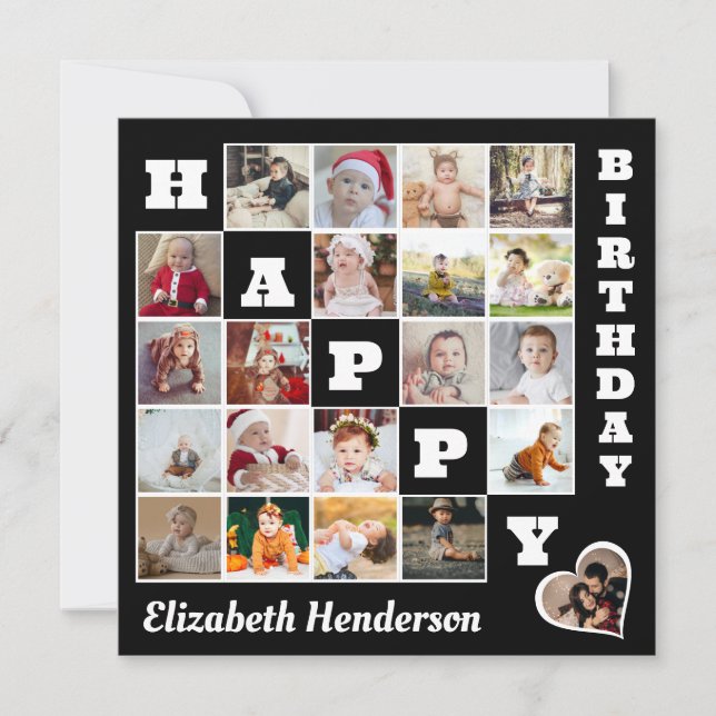 Tarjeta Festiva Regalo Personalizado de Cumpleaños con Collage de  (Anverso)