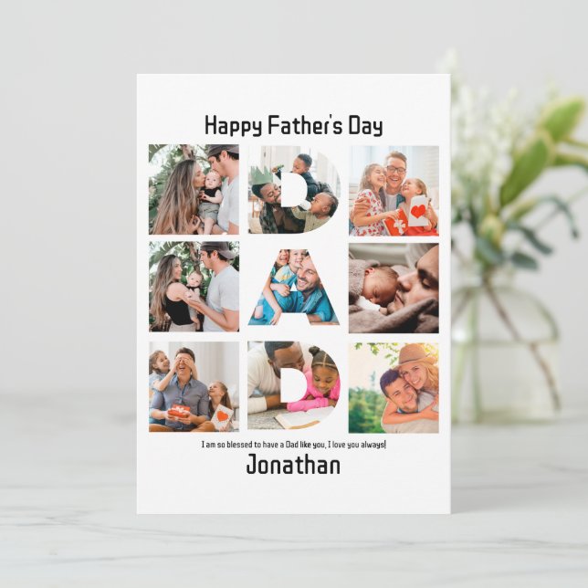 Tarjeta Festiva Regalo personalizado para papá padre Día 9 Collage (Anverso de pie)