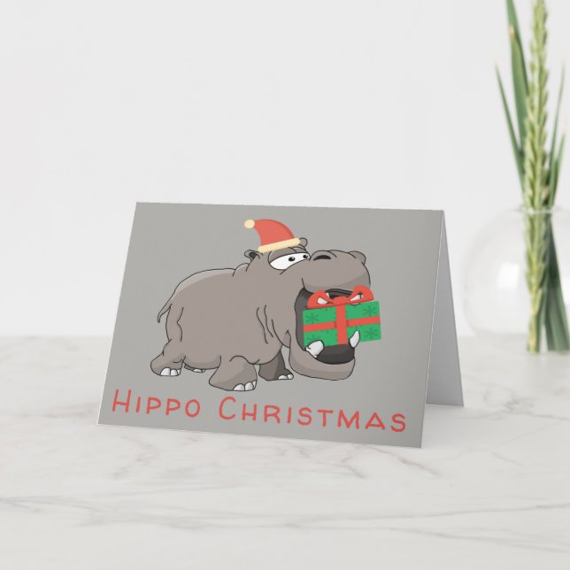 Tarjeta Festiva Regalo verde de los Navidades de Hippo (Anverso)