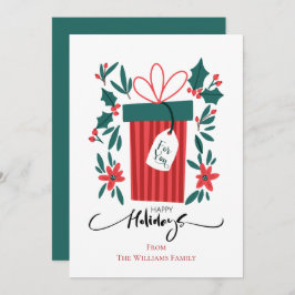 Tarjeta Festiva Regalo Y Flores Felices De Las Fiestas