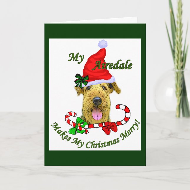 Tarjeta Festiva Regalos de Airedale Terrier Navidades (Anverso)