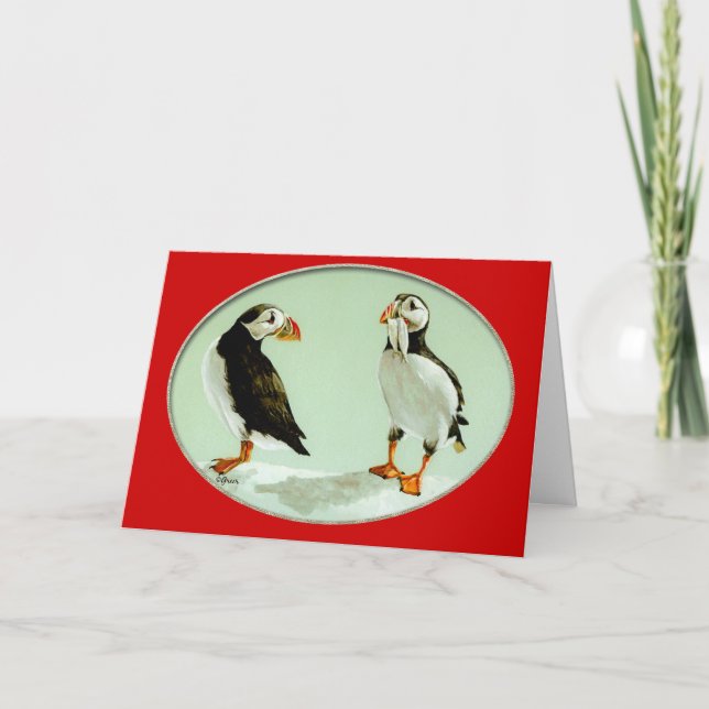 Tarjeta Festiva Regalos de arte cómico de las aves de Puffin (Anverso)