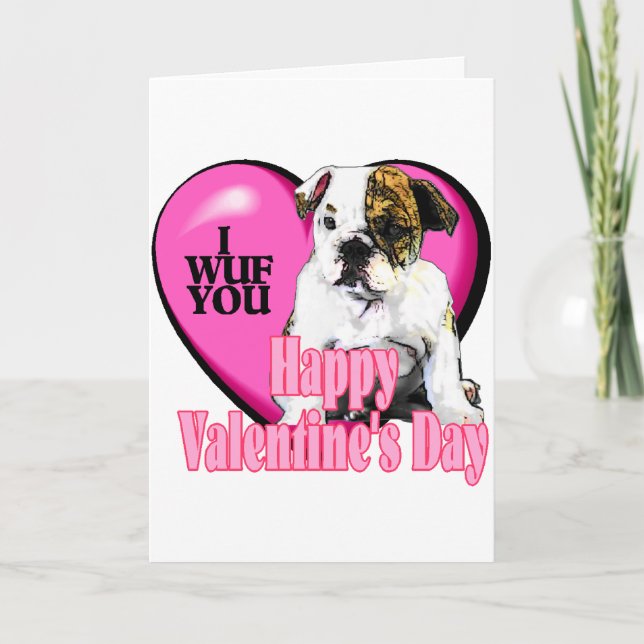 Tarjeta Festiva Regalos de El día de San Valentín de Bulldog en in (Anverso)