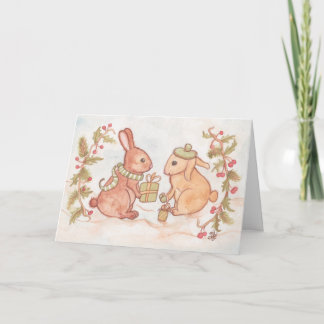 Tarjeta Festiva Regalos de intercambio de Bunnies de vacaciones