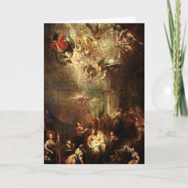 Tarjeta Festiva Regalos de la escena de la Natividad para Navidade (Anverso)