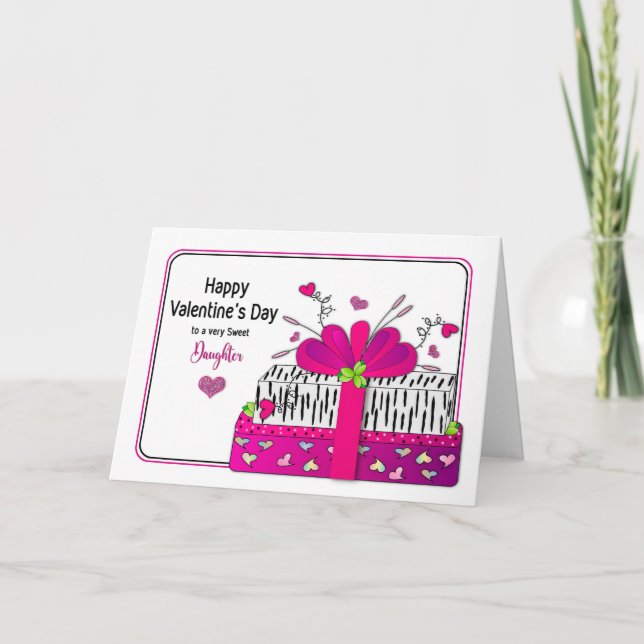 Tarjeta Festiva Regalos de la hija de San Valentín en la impresión (Anverso)