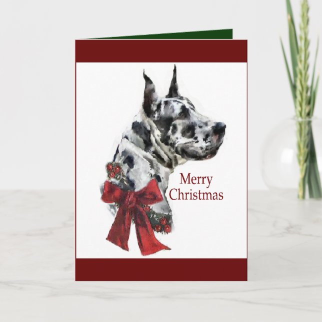 Tarjeta Festiva Regalos de los Navidades Harlequin Great Dane (Anverso)